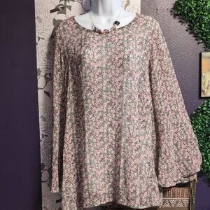 Indigo Soul Pink and Green Floral Blouse